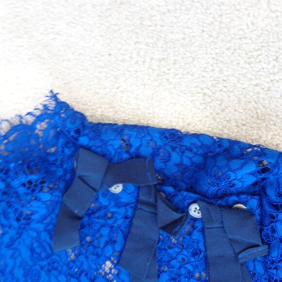J. Crew Mockneck Floral Lace Bows in Baroque Blue Top without Camisole Size 10 - Picture 7 of 8